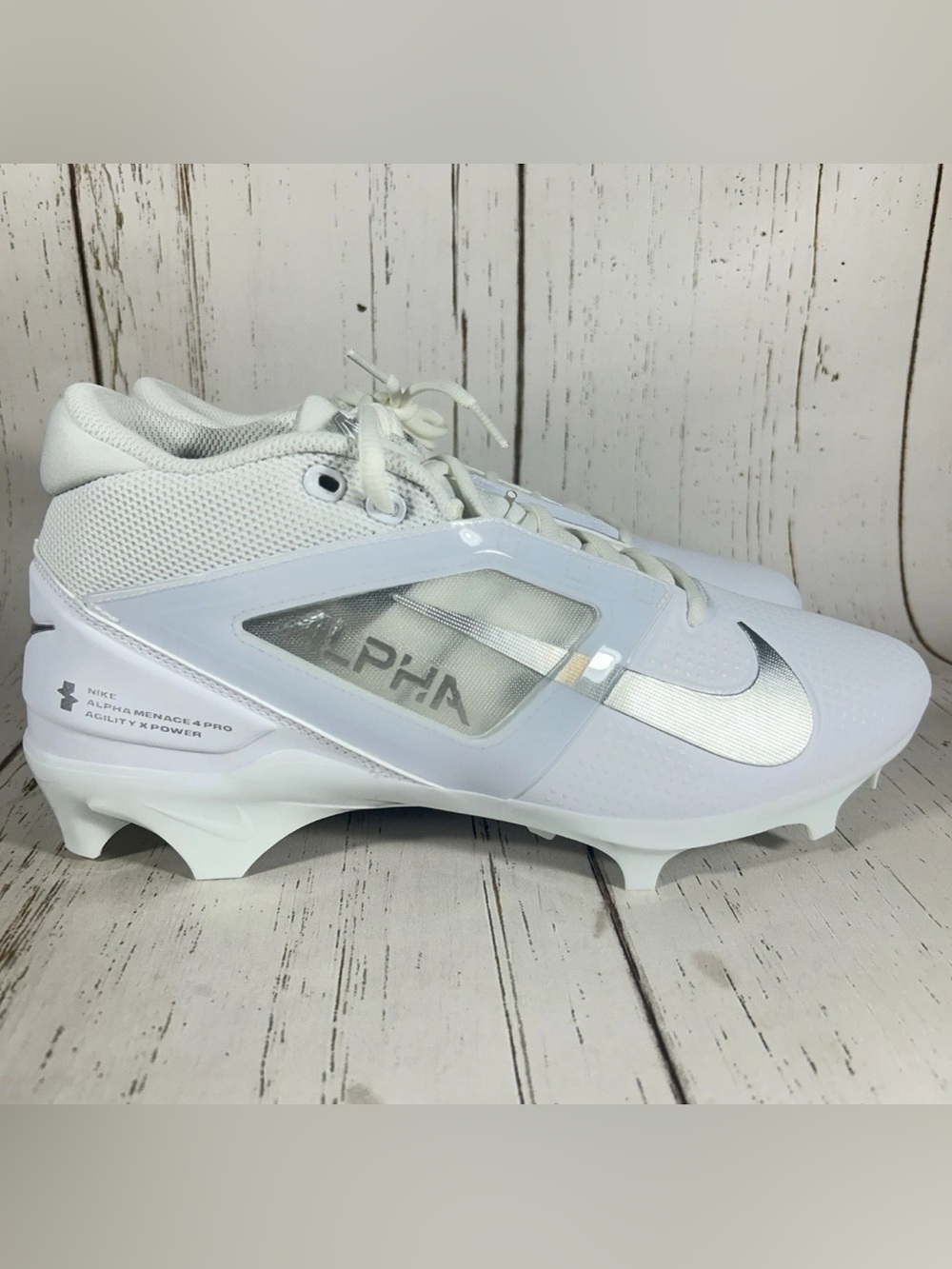 Nike Alpha Menace 4 Pro Mens White-Silver Football Cleats Size 12 FD7037-101